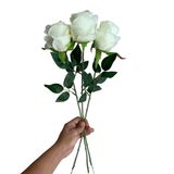 3 Hastes De Rosas Artificiais Branca E Vermelho - Ideal Para Decorações Personalizadas E Românticas