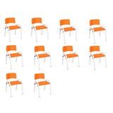 Kit 10 Cadeira Iso Infantil Creche, Escola Base Branco Laranja
