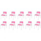 Kit 10 Cadeira Iso Infantil Creche, Escola Base Branco Rosa