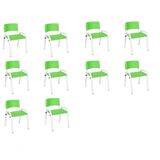Kit 10 Cadeira Iso Infantil Creche, Escola Base Branco Verde Claro