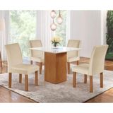 Conjunto De Mesa De Jantar Dakota 90x90cm Tampo De Vidro Com 4 Cadeiras Napoles Cel Móveis - Cinamomo/off