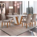 Sala De Jantar Qatar 160x80 Tampo Plus Com Vidro 6 Cadeiras Londres Cel Móveis Cinamomo/off