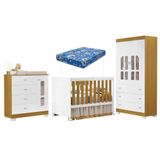 Quarto De Bebê New Katatau Branco Acetinado Savana Com Colchão Ortobom - Reller