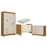 Quarto De Bebê Zaki E Berço Americano Evolution 4 Em 1 Areia Acetinado Savana Com Colchão Gazin - Reller