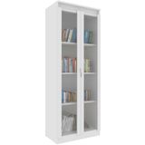 Estante Armário Alta Livreiro Multiuso Office 2 Portas Vidro Branco