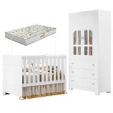 Berço Americano E Guarda Roupa Infantil Katatau Branco Acetinado Com Colchão Gazin - Reller