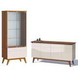 Aparador Para Sala Buffet 1.6 E Cristaleira Classic Off White Freijó - Imcal