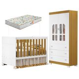 Berço Americano E Guarda Roupa Infantil Katatau Branco Acetinado Savana Com Colchão Gazin - Reller