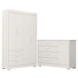 Cômoda Com Porta E Guarda Roupa 4 Portas Infantil Zaki Branco Acetinado - Reller