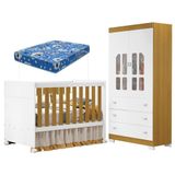 Berço Americano E Guarda Roupa Infantil Katatau Branco Acetinado Savana Com Colchão Ortobom - Reller