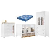 Quarto De Bebê New Katatau Branco Acetinado Com Colchão Ortobom - Reller