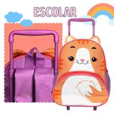 Mochila Infantil Reforçada Com Rodinha Gatinho 14 Litros