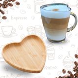 Caneca Vidro Coração 240ml + Pires De Bambu Coração 12,5 Cm