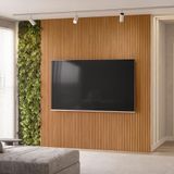 Painel Ripado E Prateleira Para Tv 75&#39; Leôncio Nature Fosco