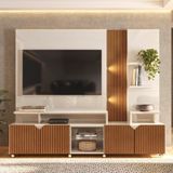 Home Para Tv Lau Com Rodízios E Ripas Off White Tauari