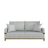 Sofá 3 Lugares 2m Living Com Almofadas Pés Madeira Linho Cinza Kazu Bex&#39;s
