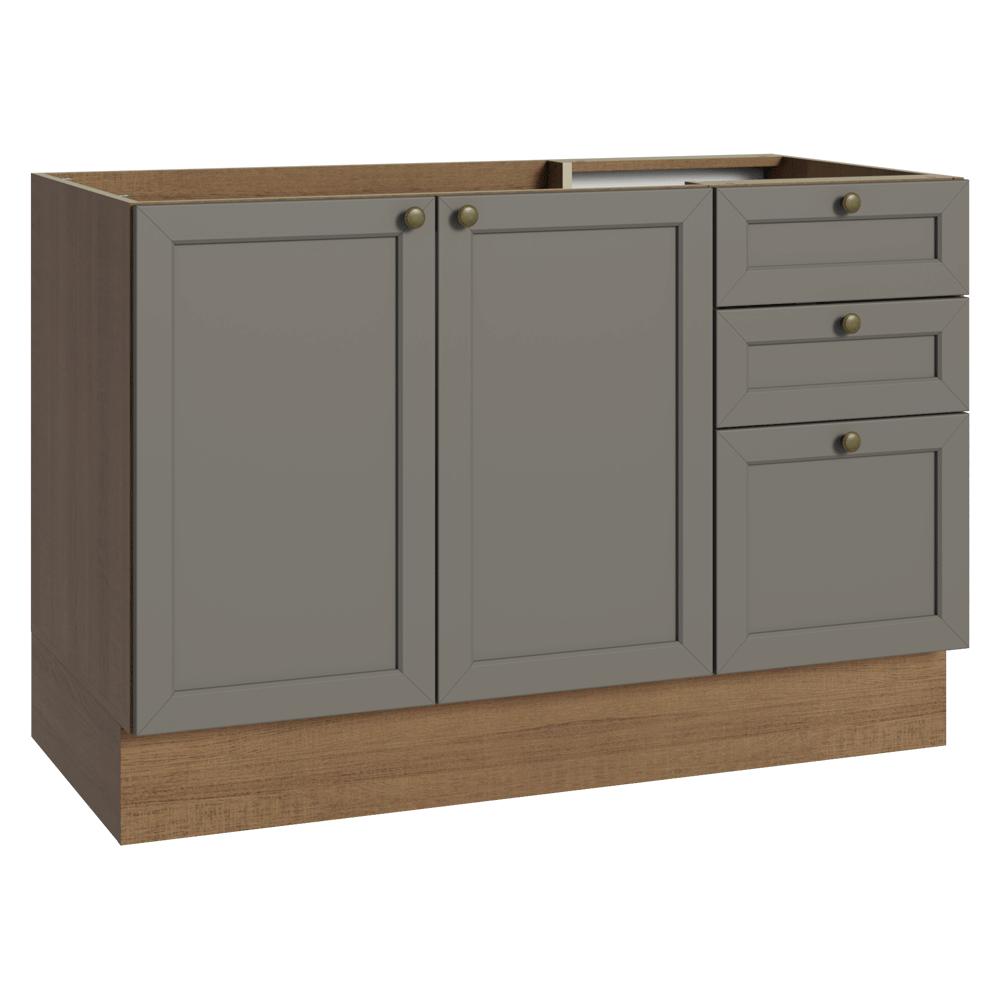 Balcão De Pia 120 Cm 2 Portas 3 Gavetas (sem Tampo) Rustic/cinza Vik Madesa