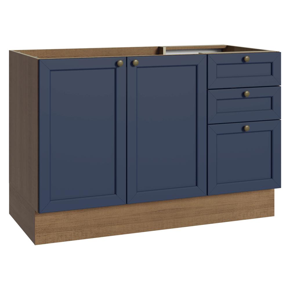 Balcão De Pia 120 Cm 2 Portas 3 Gavetas (sem Tampo) Rustic/azul Vik Madesa