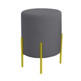 Puff Orgânico Boucle Thor Com Pés De Ferro Dourado Cinza Escuro