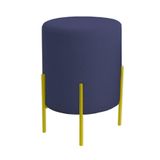 Puff Orgânico Boucle Thor Com Pés De Ferro Dourado Azul Marinho
