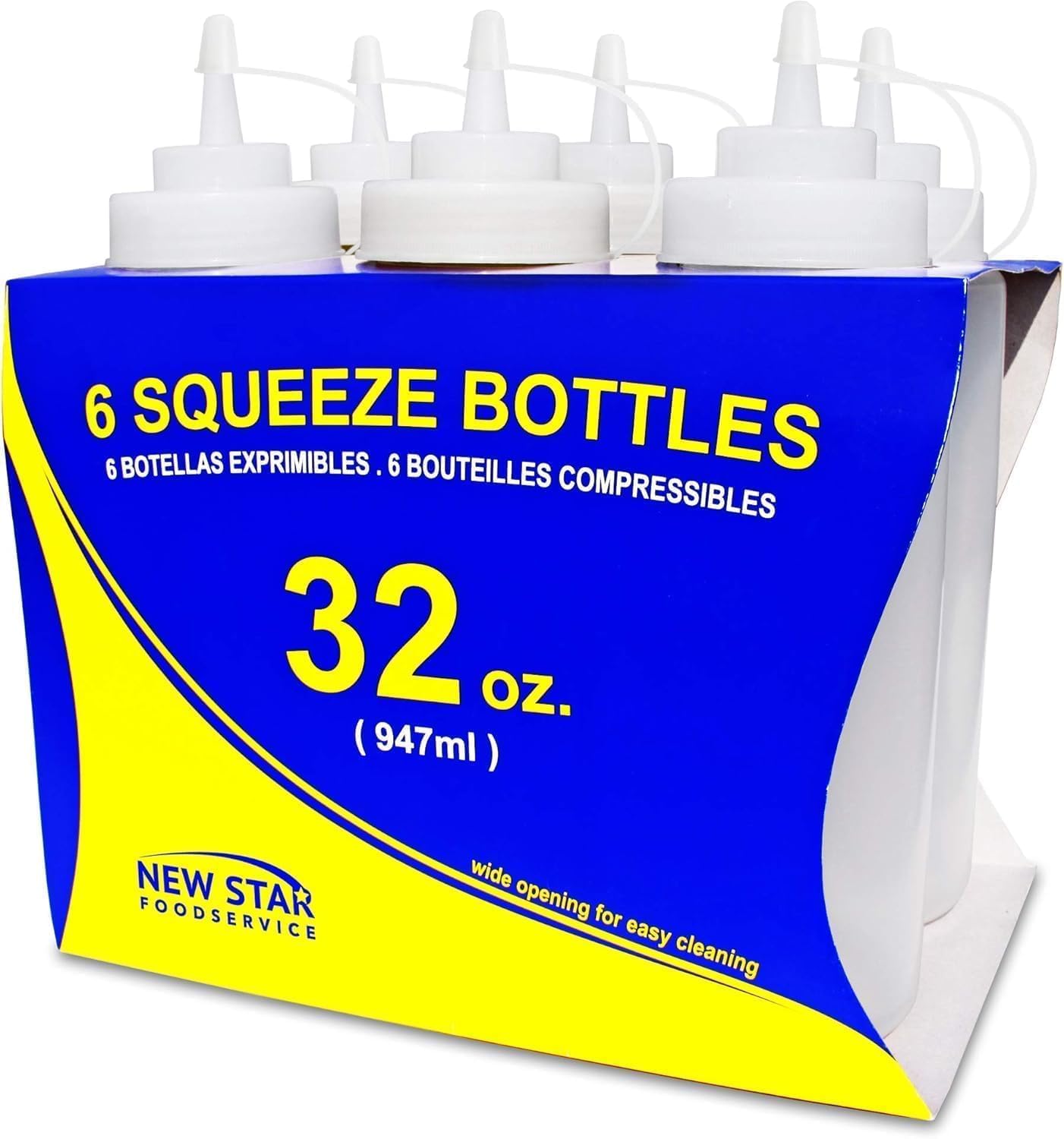 Garrafas Squeeze Bottles New Star Foodservice Plastic, 946 Ml, Pacote Com 6