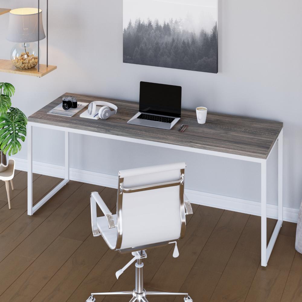 Mesa Dynamica Diretor 180x60x75cm Carvalho Dark / Est.branca