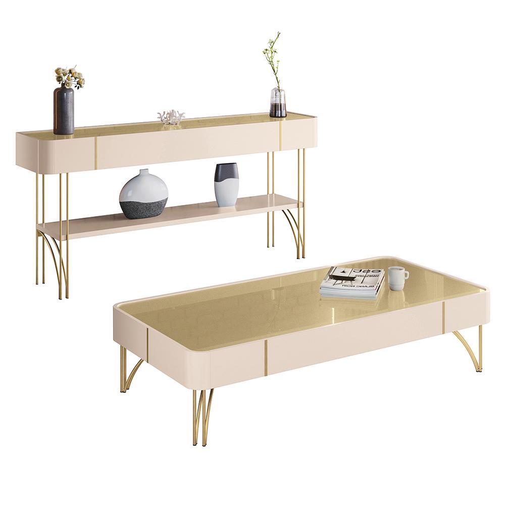 Aparador Vivant E Mesa De Centro Cadenza Off White/champanhe - Hb Móveis