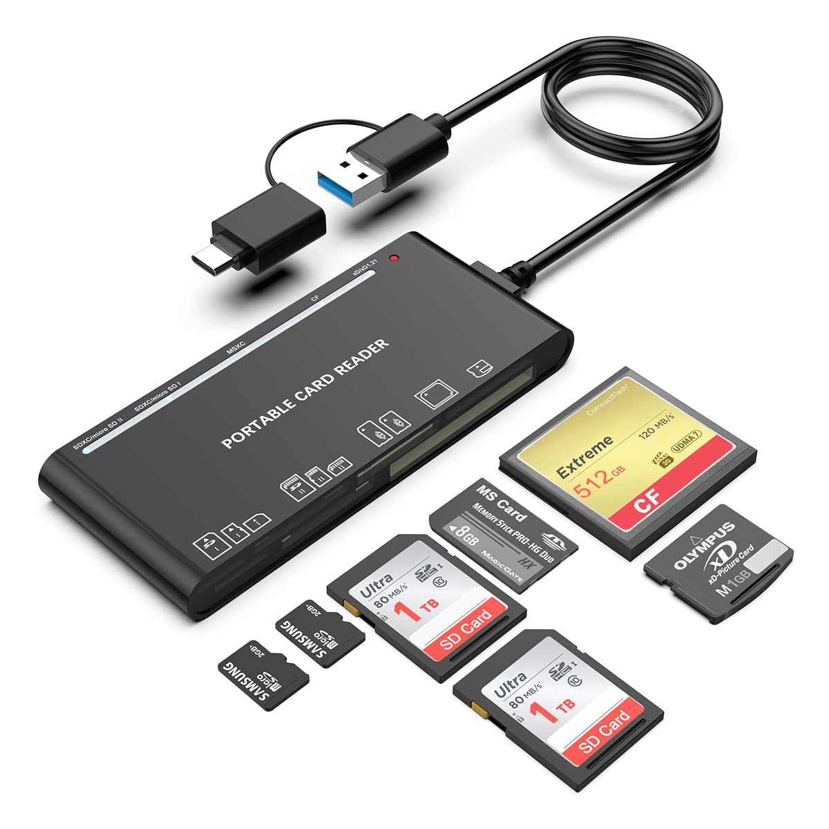 Leitor Multicartão Usb C Usb3.0 7 Em 1 Para Sd, Cf, Micro Sd