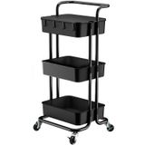 Carrinho Rolante Pipishell Piuc09b De 3 Níveis Com Tampo De Mesa Preto