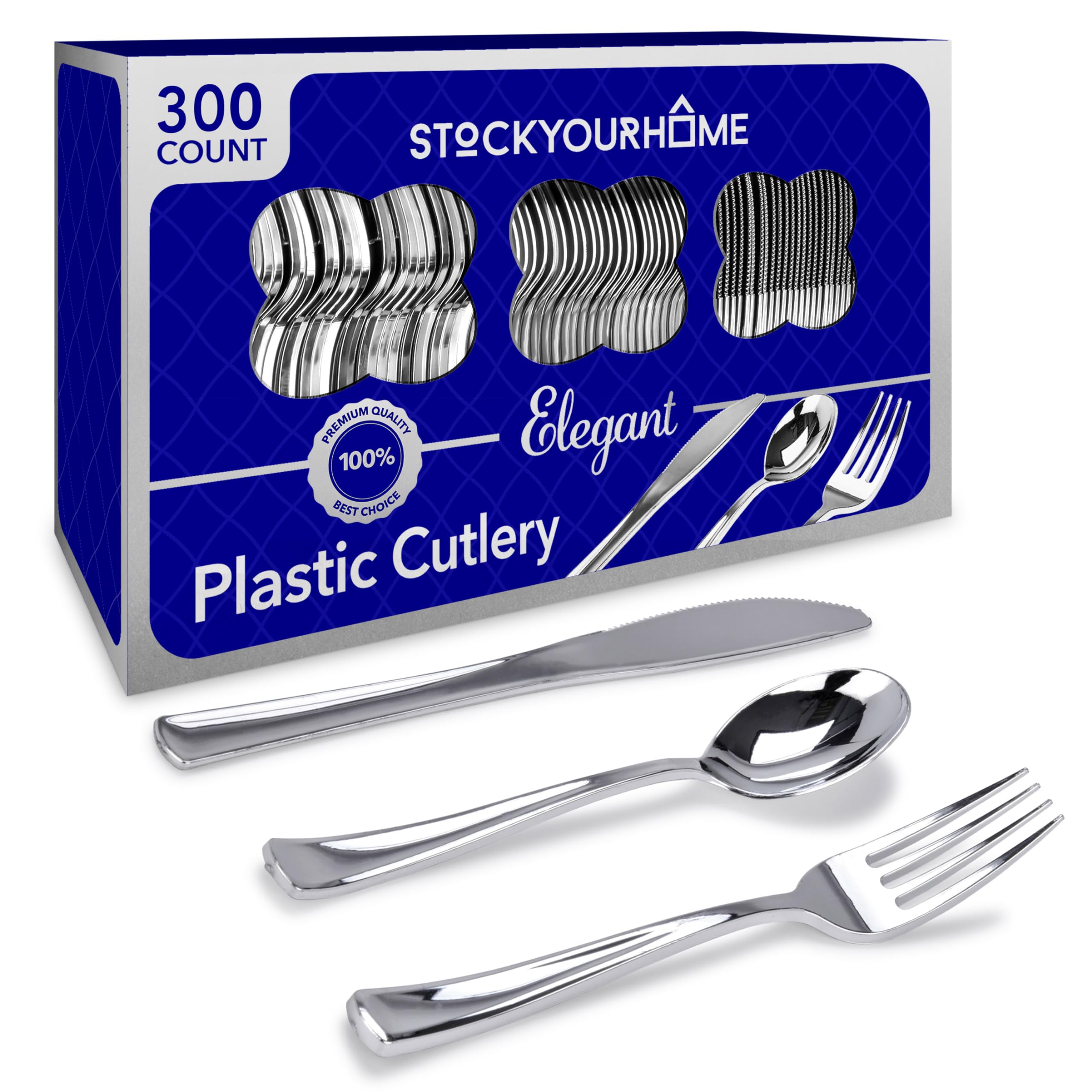 Conjunto De Talheres Stock Your Home Silver Plastic, Pacote Com 300