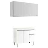Balcão De Cozinha Tatiane Com Tampo 100cm E Armário Aéreo Andréia 3 Portas Branco Brilho - Ajl