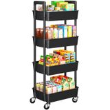 Carrinho De Armazenamento Pipishell 4-tier Rolling Com Rodas Bloqueáveis Preto