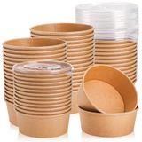 Taças De Papel Kraft Descartáveis Lyellfe 750 Ml Com Tampa, Pacote Com 50