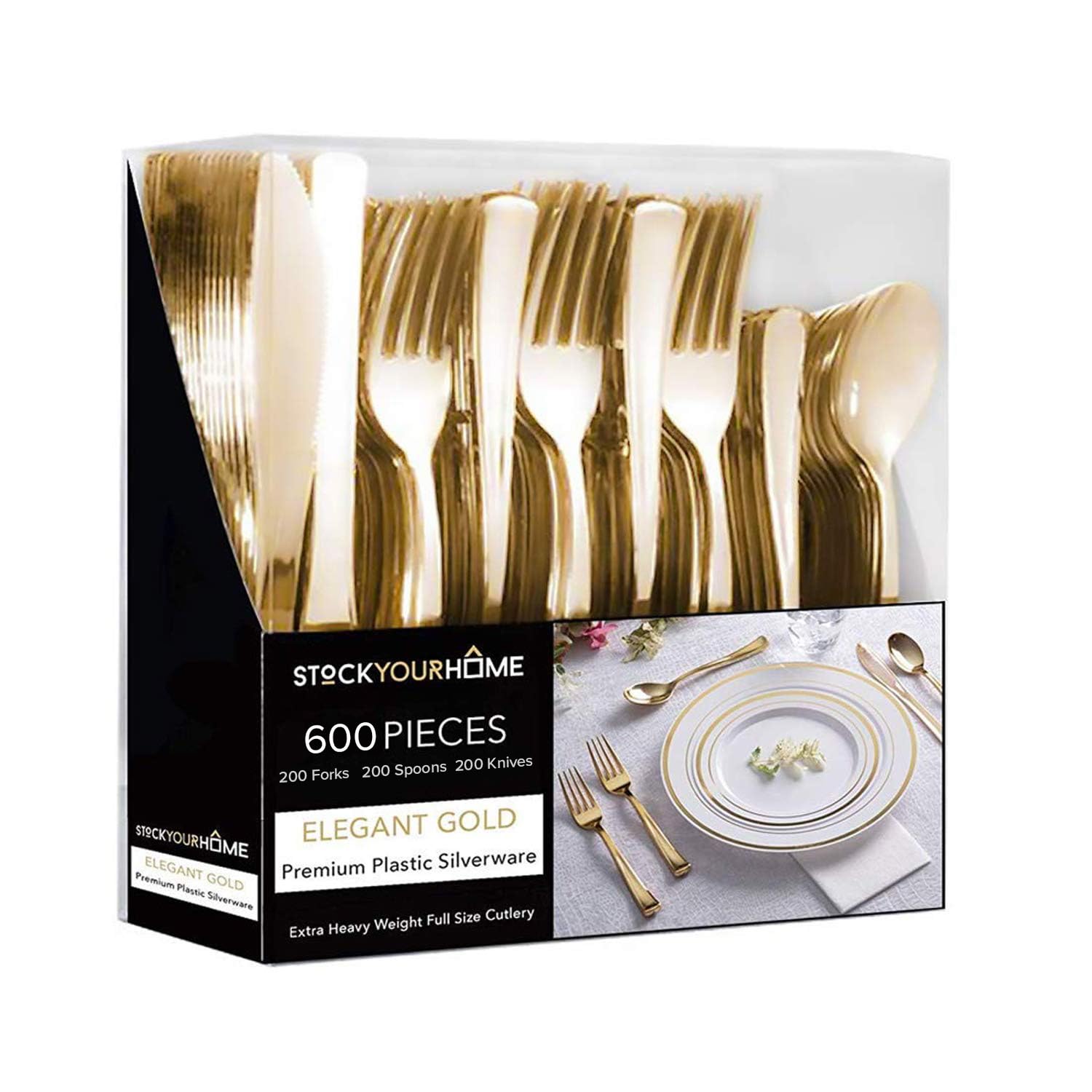 Conjunto De Talheres Stock Your Home Gold Plastic, Pacote Com 600