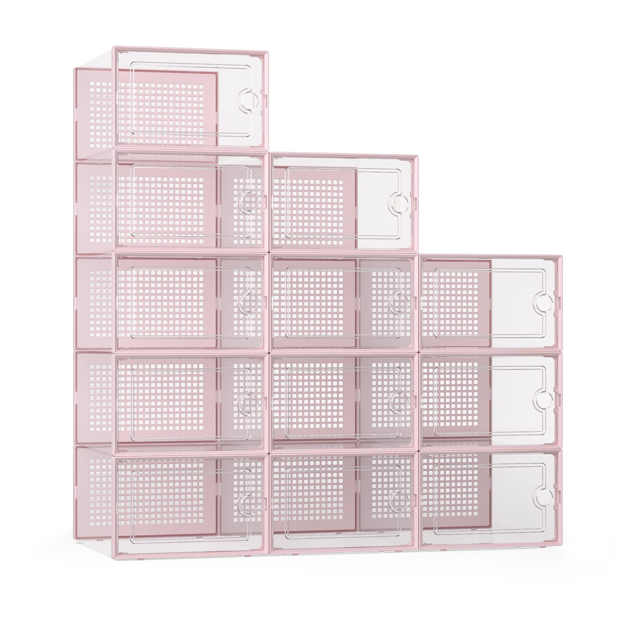 Caixas De Armazenamento De Sapatos Kuject X-large Clear Plastic, Pacote Com 12 Unidades, Rosa