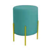 Puff Orgânico Veludo Thor Com Pés De Ferro Dourado Azul Turquesa