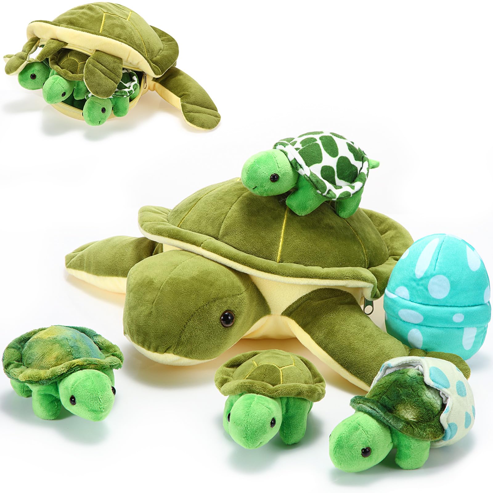 Conjunto De Bichos De Pelúcia Aoriher Turtle Com 3 Pelúcias E 2 Ovos