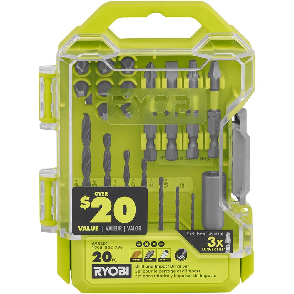 Conjunto De Unidades De Perfuração E Impacto Ryobi 20 Pc. Óxido Preto