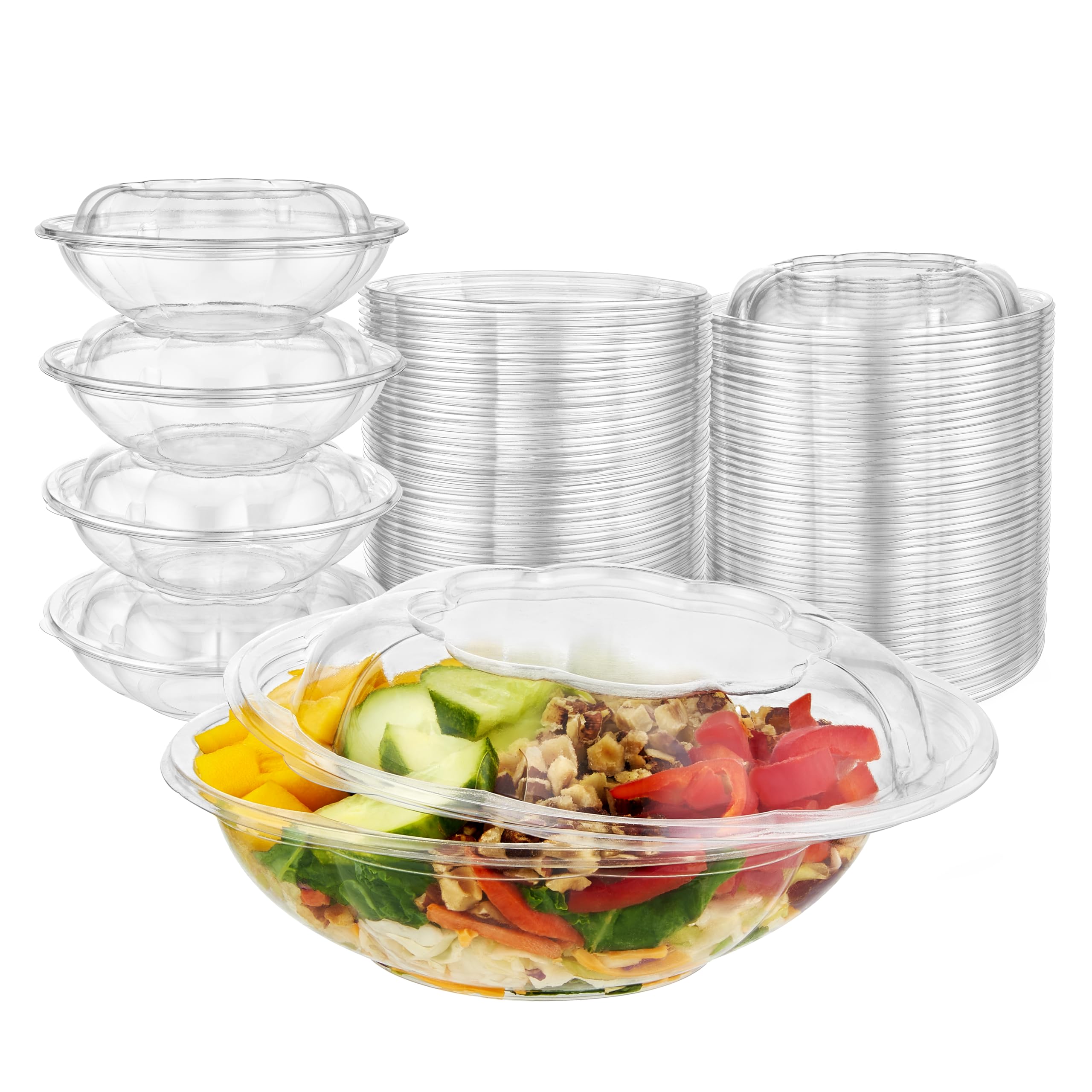 Tigelas De Salada Stock Your Home De Plástico Transparente De 500 Ml Com Tampas, Pacote Com 50 Unidades