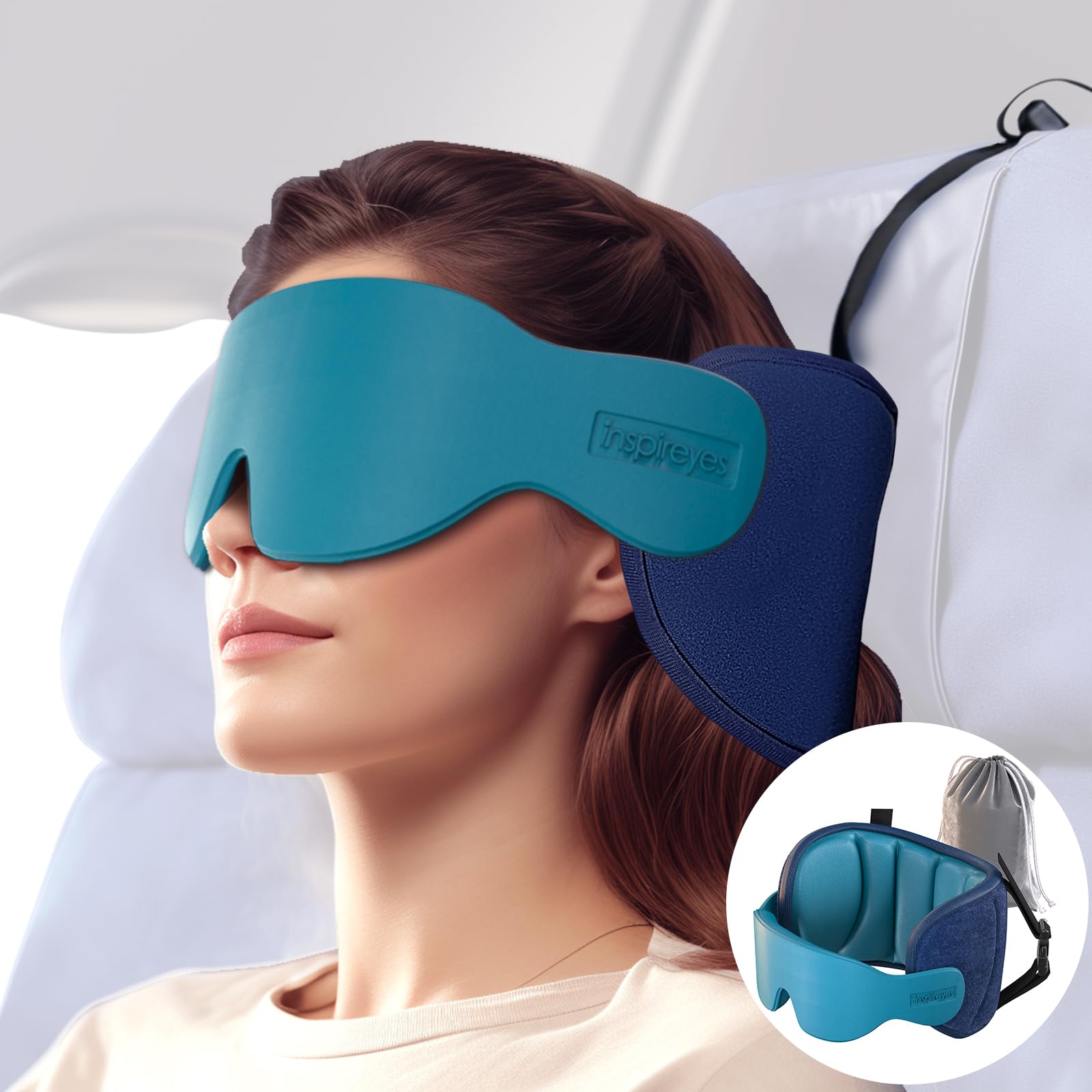 Almofada De Viagem Inspireyes Para Aviões Com Máscara Para Olhos Lake Blue