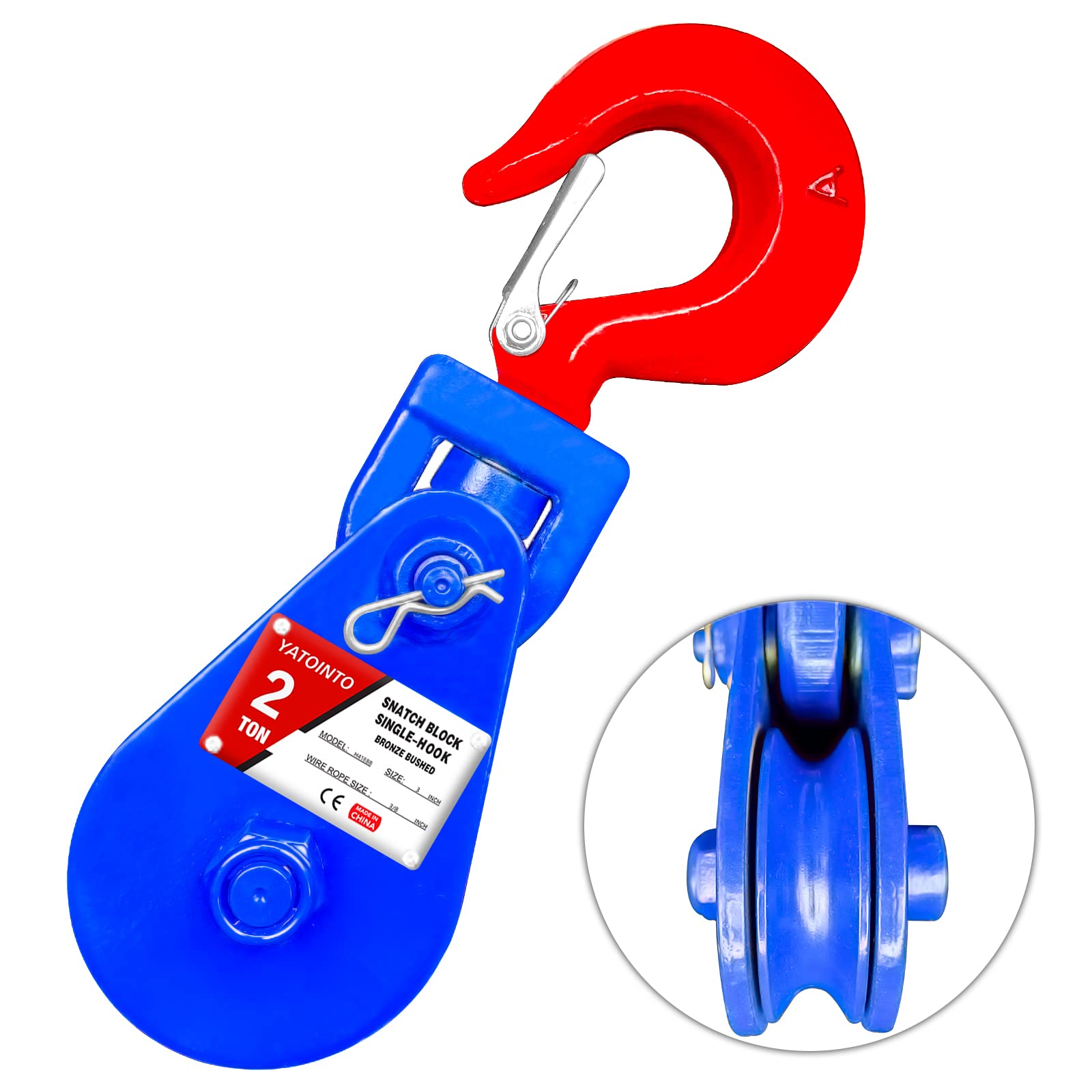 Snatch Block Yatointo De 2 Toneladas Com Cabo De Aço 3/8 Hook 3 Sheave