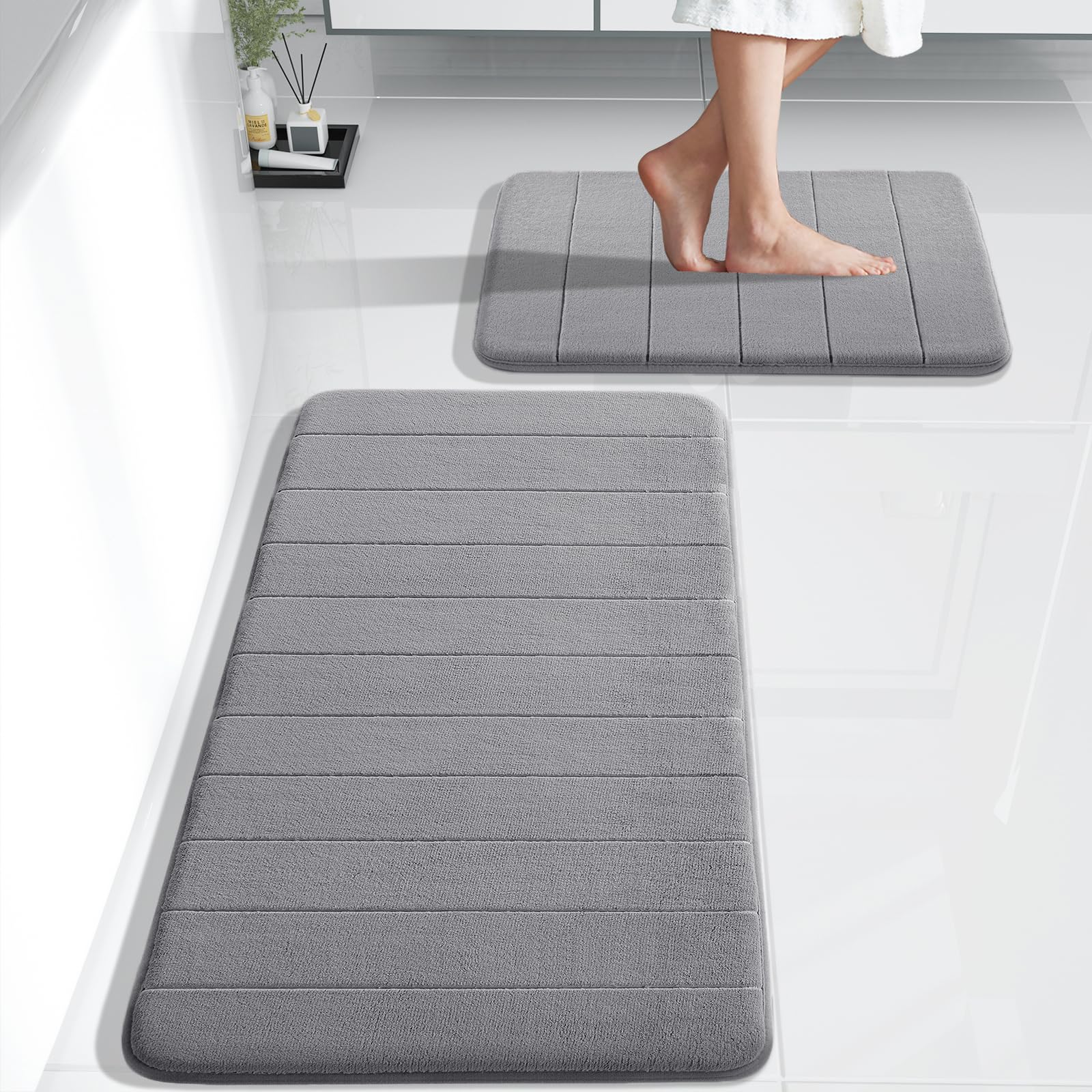 Conjunto De Tapetes De Banheiro Yimobra Memory Foam Bath Maps, 2 Peças, Cinza