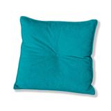 Almofada Quadrada Tina Com Botão Central 50x50 Cm Veludo 7 Decor Azul Turquesa