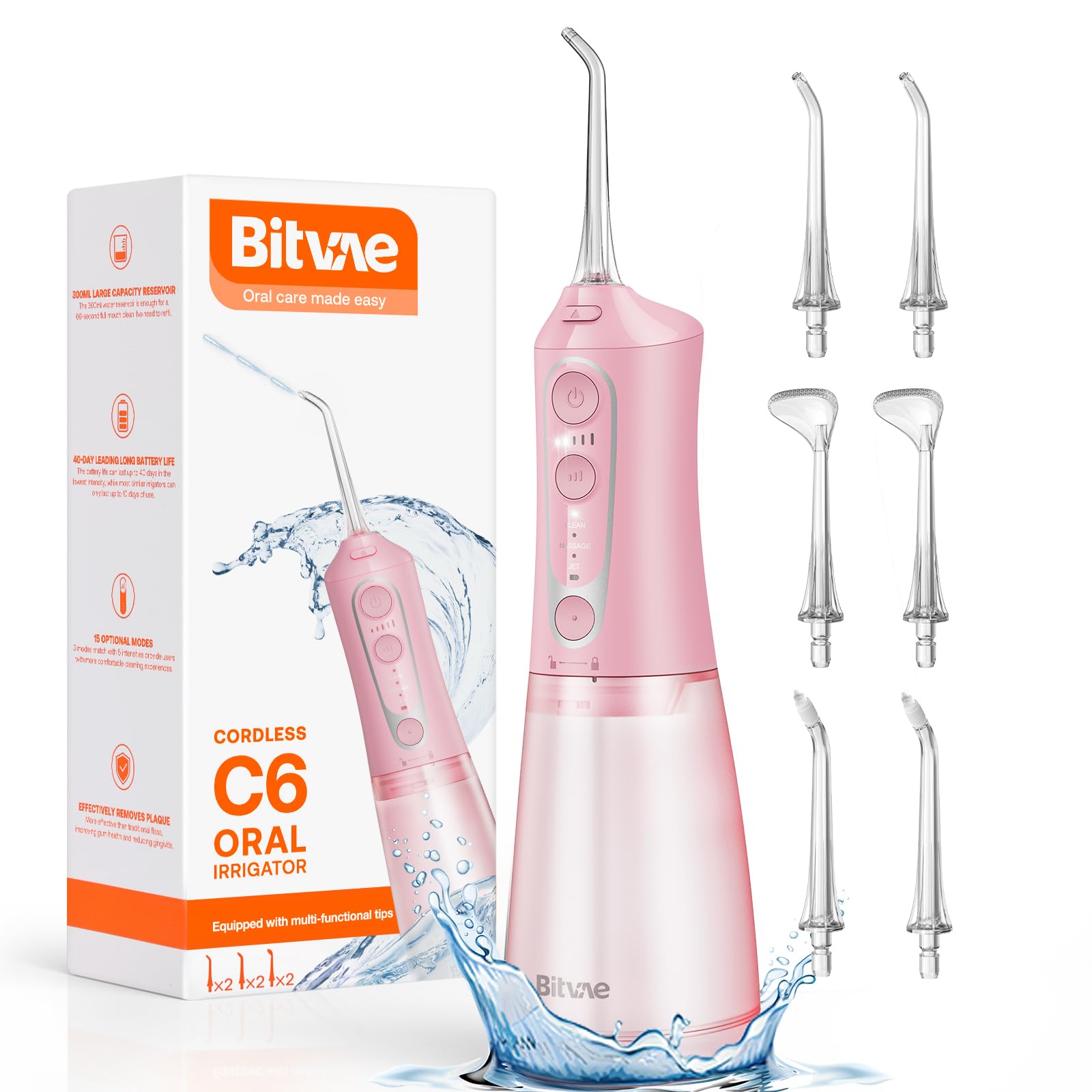 Water Dental Flosser Bitvae C6 Teeth Picks Pink Com 6 Pontas