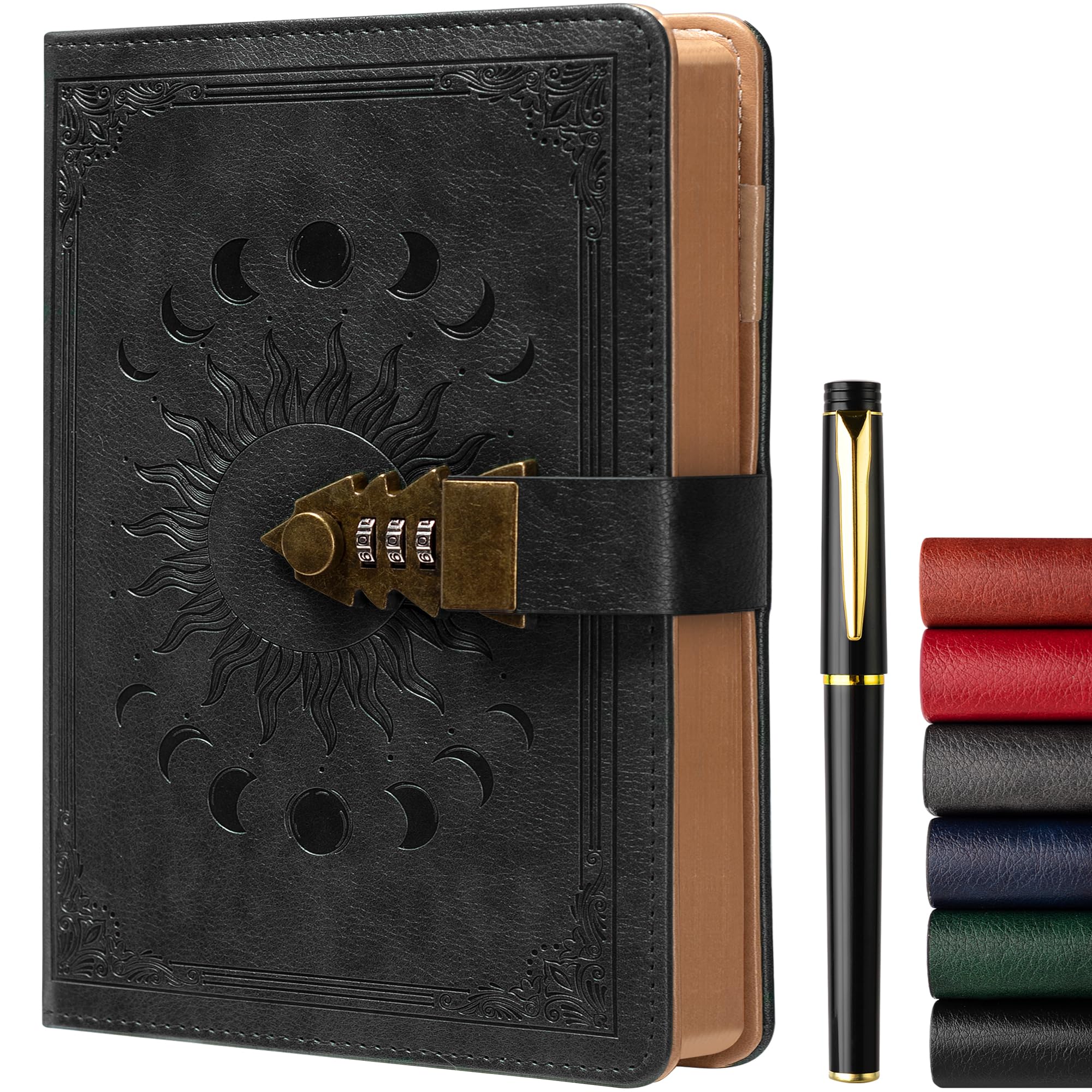 Journal Zxhq A5 Lock Diary 224 Páginas Com Conjunto De Canetas - Preto