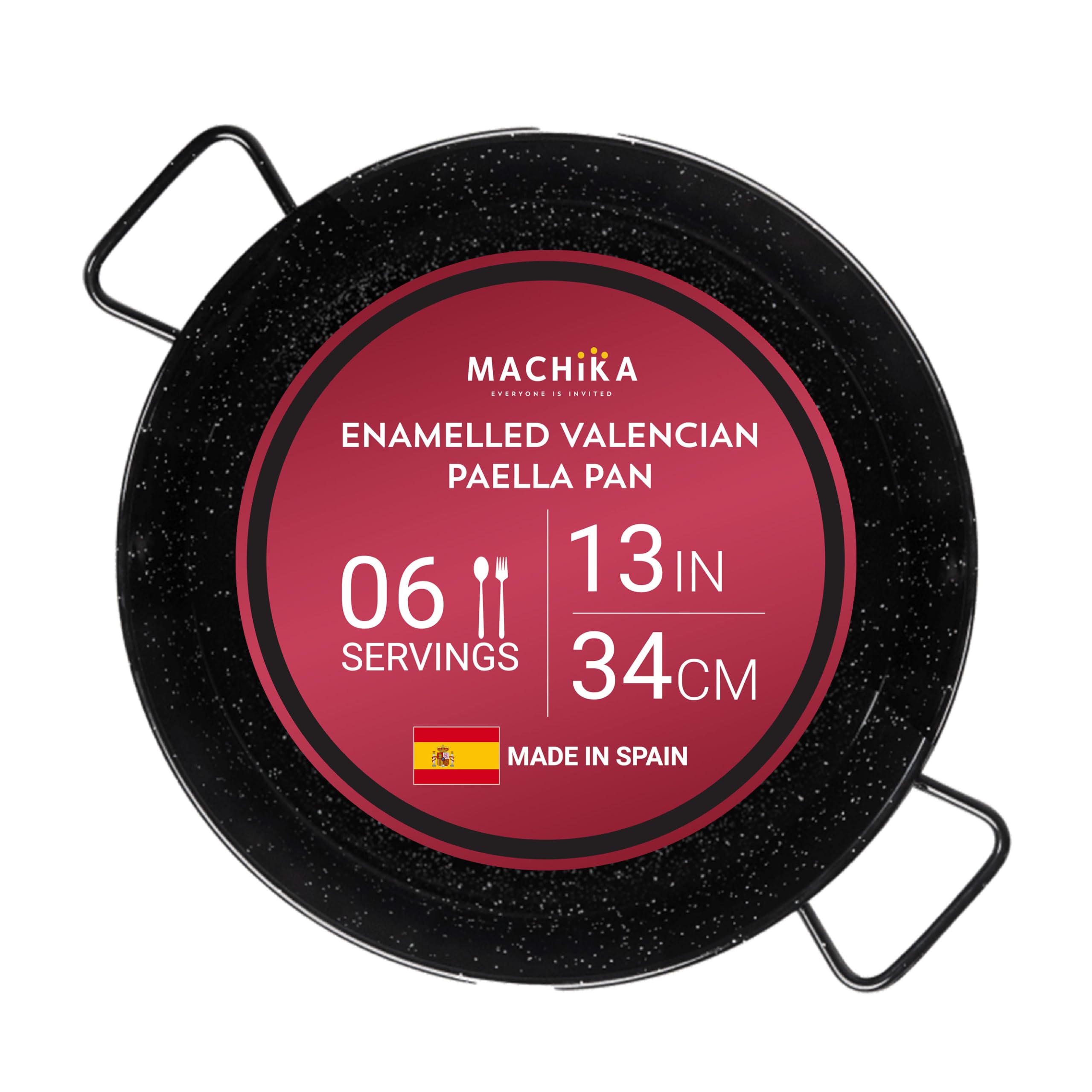 Paella Pan Machika Enamel Steel 6 Porções De 33 Cm À Prova De Ferrugem