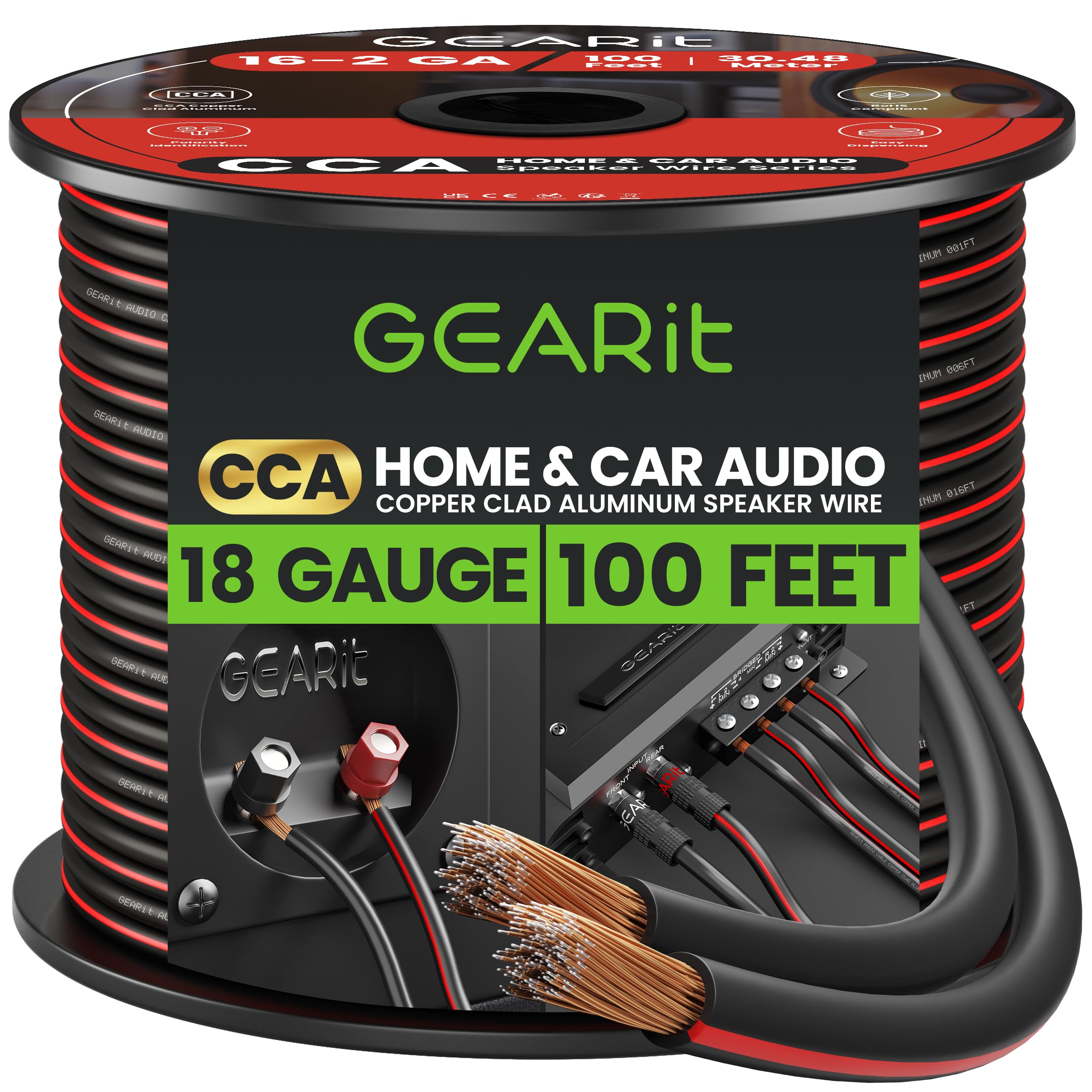 Fio De Alto-falante Gearit Pro Series 18awg Gauge (30,48 M) Preto