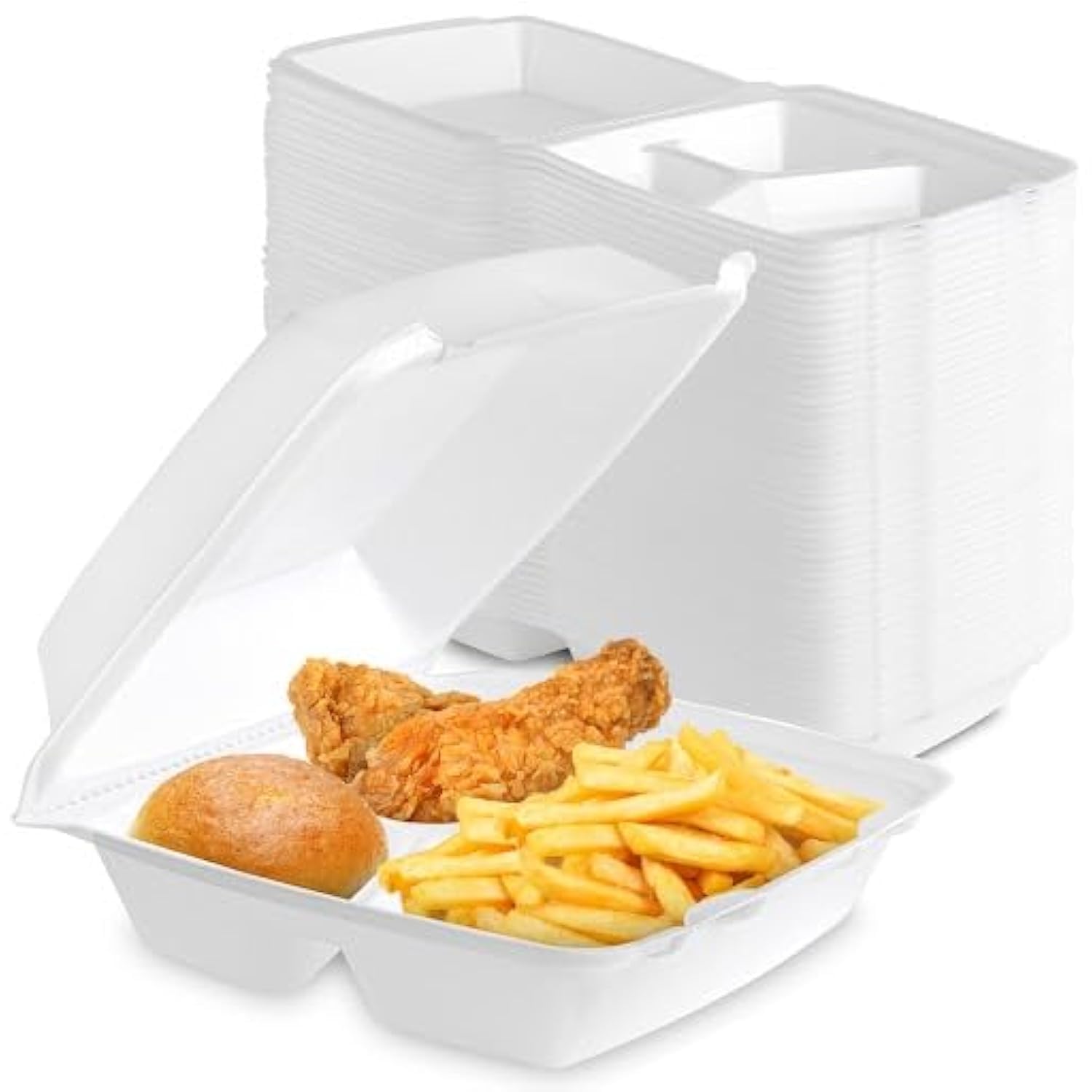 Recipientes Para Alimentos Stock Your Home Clamshell, Pacote Com 3 Compartimentos E 25