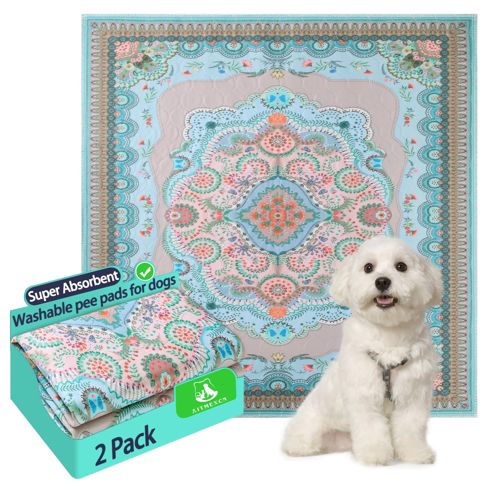 Almofadas De Xixi Reutilizáveis Para Cães Aitmexcn Laváveis 60x60cm, Pacote Com 2
