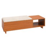 Calçadeira Com Baú Para Quarto Casal Veludo Malaga Madeirado / Off White Dobuê